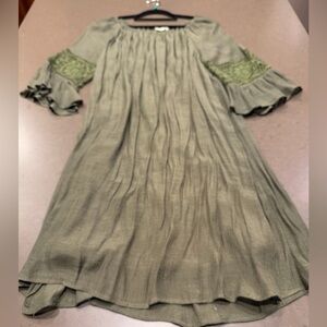 Indigo Rose Olive Green Embroidered Dress Sz XL